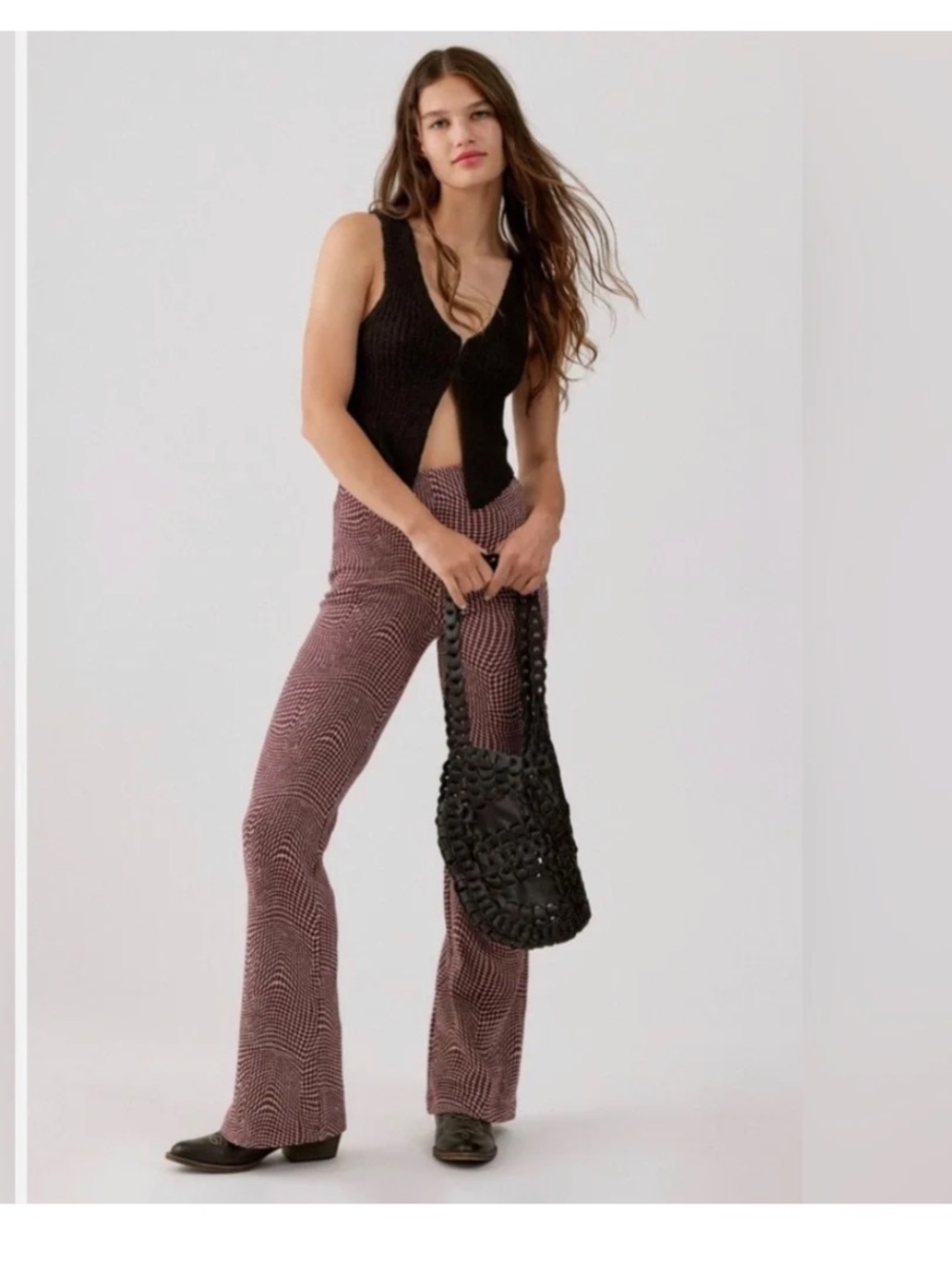 Urban outfitters stretch maroon and cream patterned flare pants